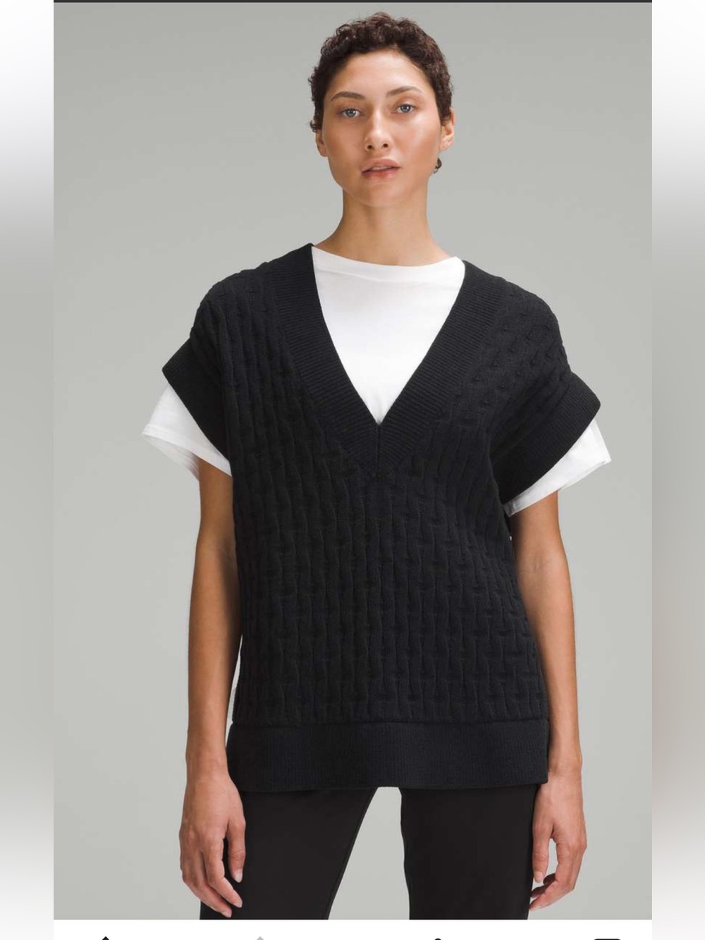 lululemon athletica Black V-Neck Cable Knit Sweater Vest for Women’s Sz XL